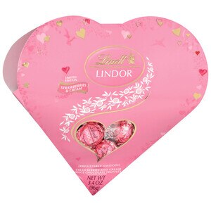Lindt LINDOR Strawberries and Cream White Chocolate Truffles Friend Heart, Valentine's Day White Chocolate Candy with Strawberries and Cream White Truffle Filling, 3.4 oz.
