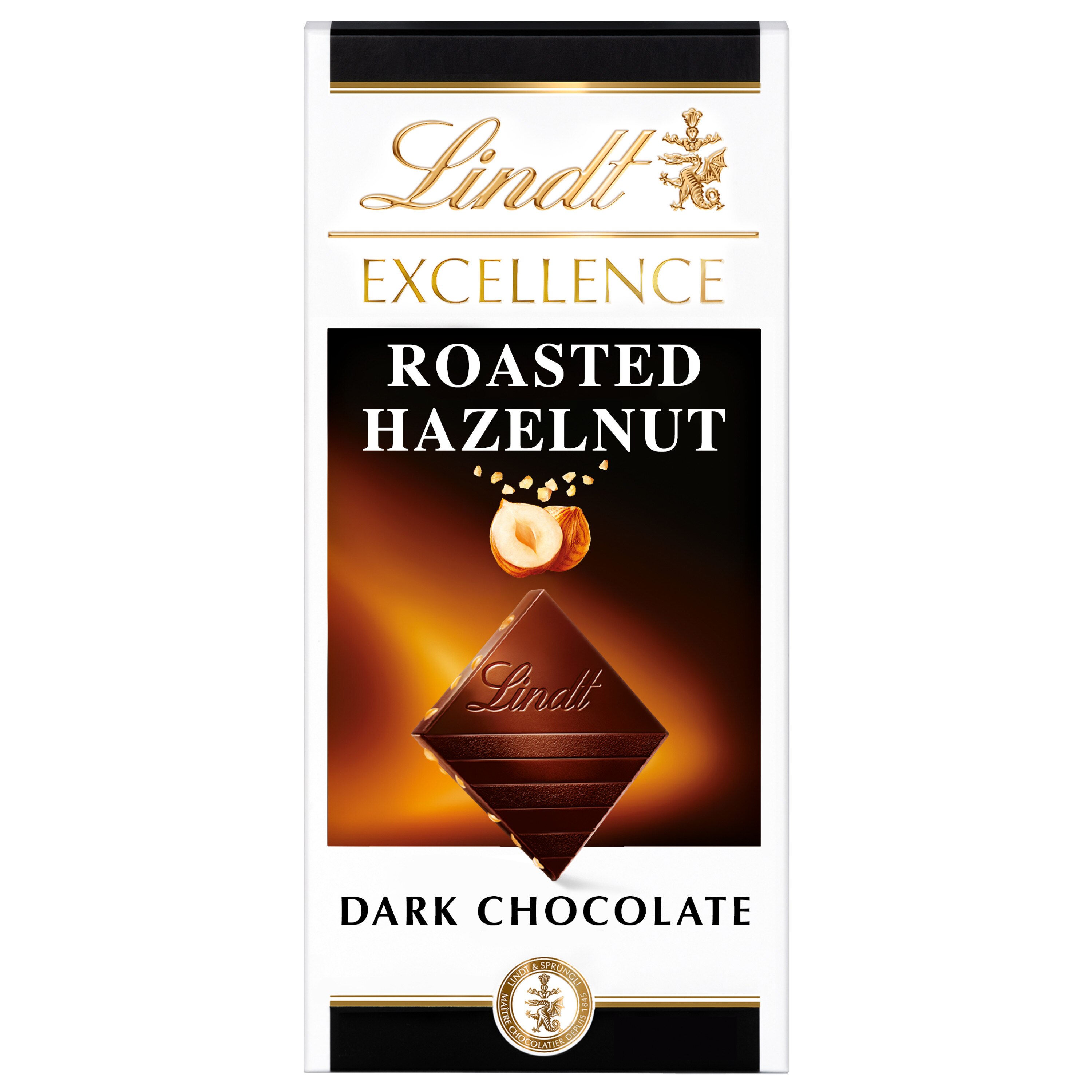 Lindt EXCELLENCE Roasted Hazelnut Dark Chocolate Bar, Dark Chocolate Candy with Roasted Hazelnut Pieces, 3.5 oz. Bar