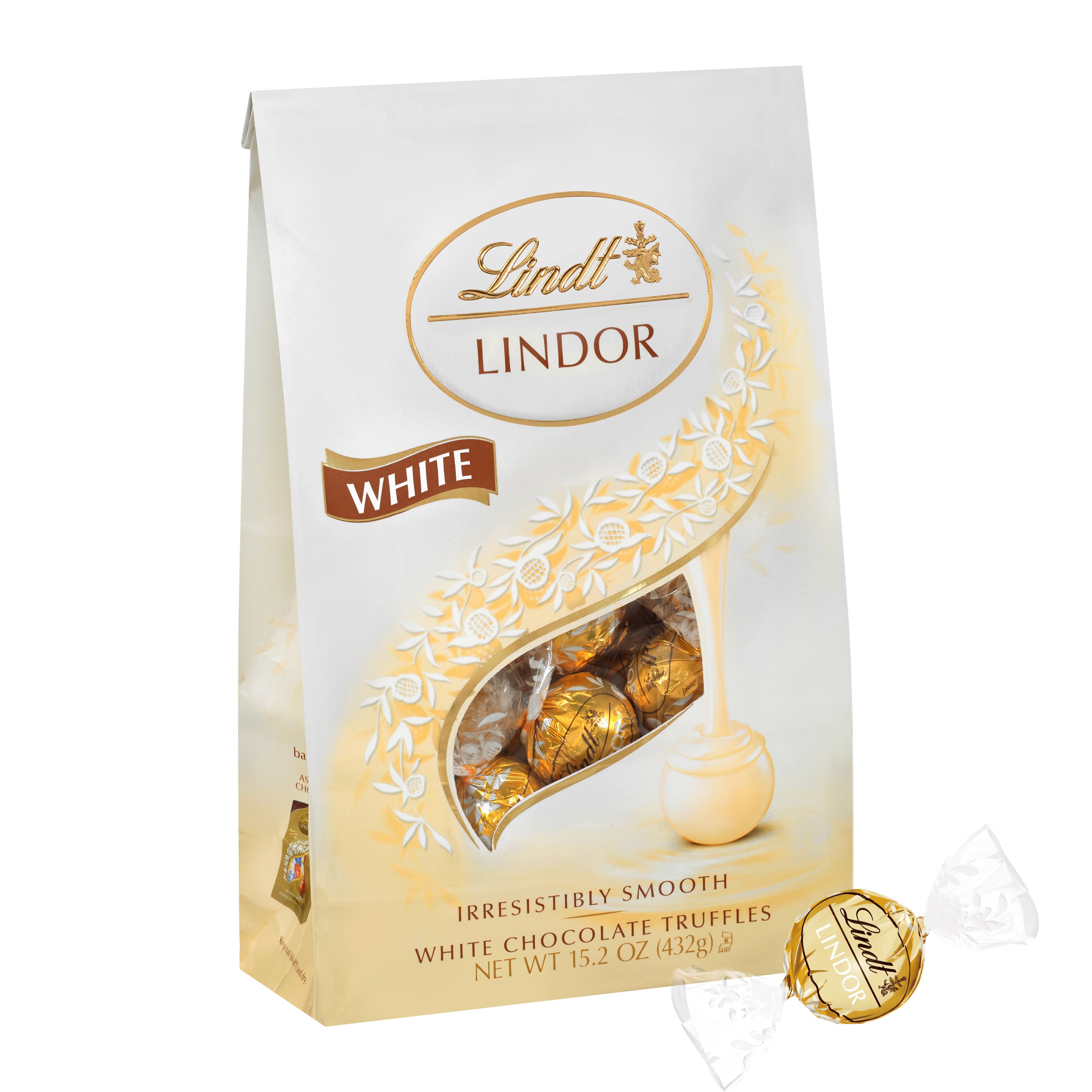Lindt LINDOR White Chocolate Truffles, Chocolates with Smooth, Melting Truffle Center, 15.2 oz. Bag