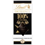 Lindt Excellence 100% Cocoa Dark Chocolate Candy Bar, Dark Chocolate, 1.7 oz, thumbnail image 1 of 7