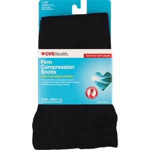 CVS Health Firm Compression Socks Over-The-Calf Length Unisex, 1 Pair,  Black, L/XL