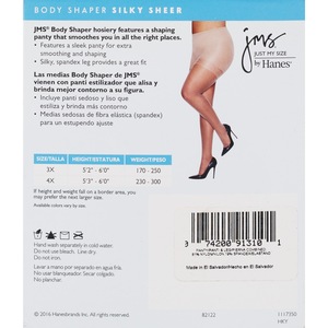Just My Size Shaper Pantyhose Sheer Toe Size 3X Suntan