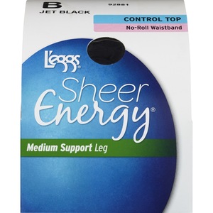 L'eggs Sheer Energy Medium Support Control Top Pantyhose, Jet Black