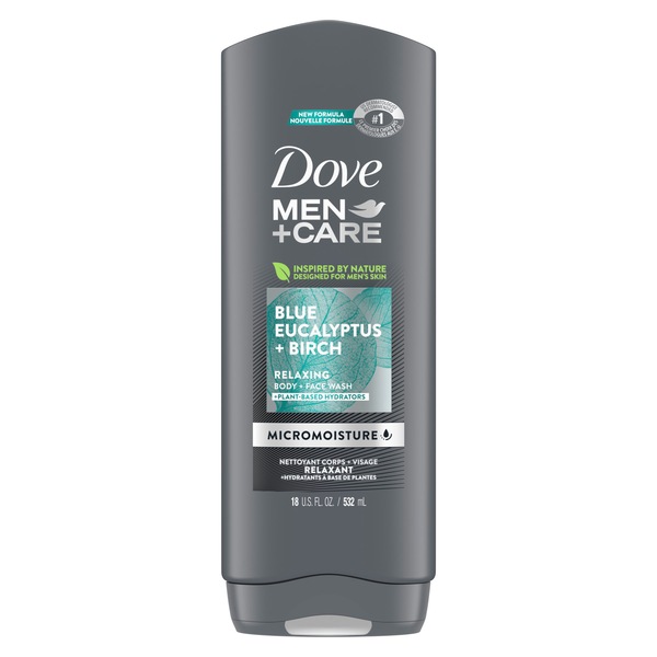 Dove Men+Care - Gel de baño para hombres, para piel seca, Blue Eucalyptus & Birch, con Micromoisture, 18 oz