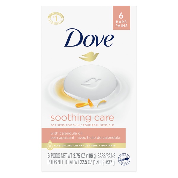 Dove Soothing Care Moisturizing Beauty Bar with Calendula Oil For Sensitive Skin, 6CT