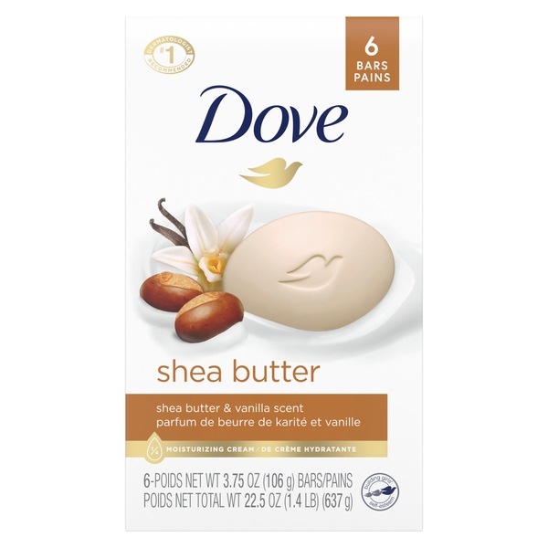 Dove Purely Pampering More Moisturizing Than Bar Soap Shea Butter Beauty Bar For Softer Skin, 3.75 OZ, 6 Bars