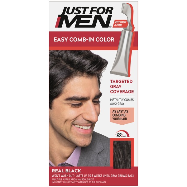 Just For Men Easy Comb-In Color Targeted Gray Coverage Hair Color, Real Black