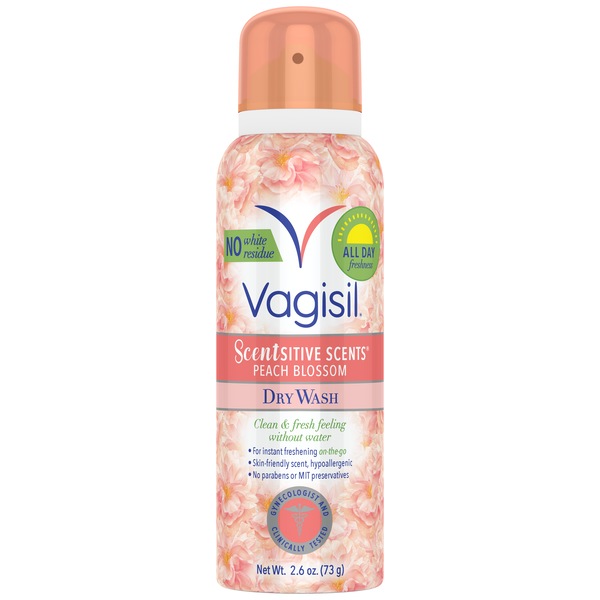 Vagisil Scentsitive Scents Dry Wash Spray for On The Go Feminine Hygiene, 2.6 OZ