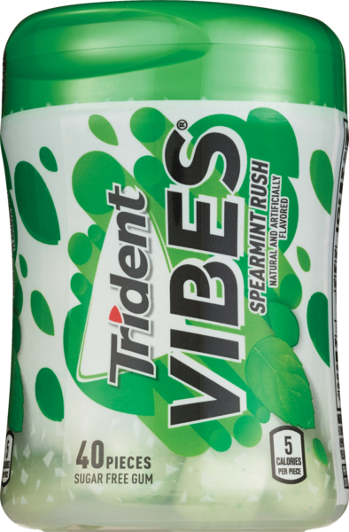 Trident Vibes Sugar Free Gum, Spearmint Rush, 40 ct