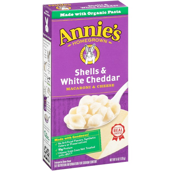 Annie's Homegrown Macoroni & Cheese, Shells & White Cheddar, 6 oz