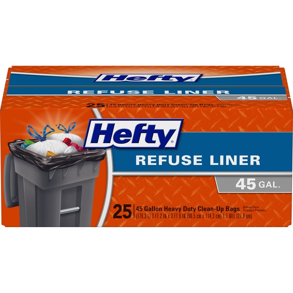Hefty Refuse Liner Extra Large Heavy Duty Trash Bags, 45 Gallon, 25 CT