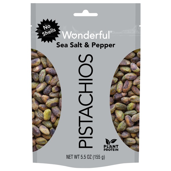 Wonderful Pistachios, No Shells, Sea Salt & Pepper Flavored Nuts, Resealable Pouch, 5.5 oz