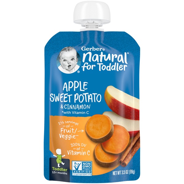 Gerber Natural for Toddler, Apple Sweet Potato with Cinnamon Toddler Food, 3.5 oz Pouch