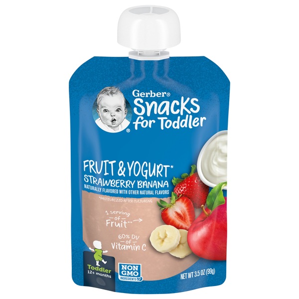 Gerber Snacks for Toddler, Fruit & Yogurt Strawberry Banana, 3.5 oz Pouch