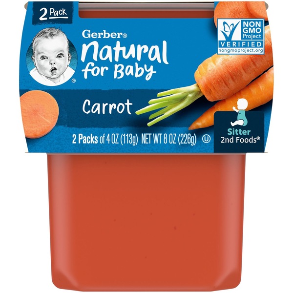 (Pack of 2) Gerber 2nd Foods Carrots Baby Food, 4 oz Tubs