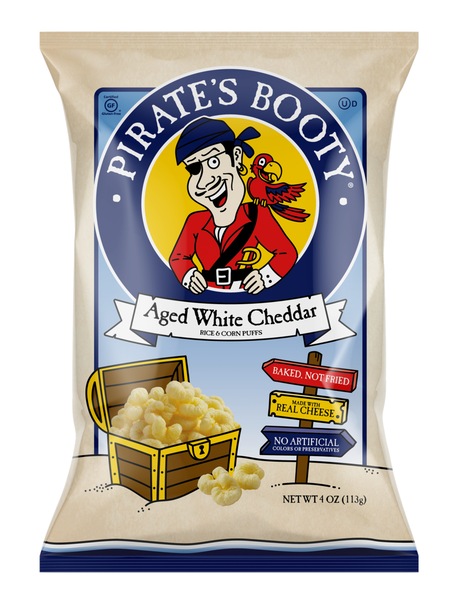 Pirate's Booty Baked Rice and Corn Puffs, Aged White Cheddar, 4 oz