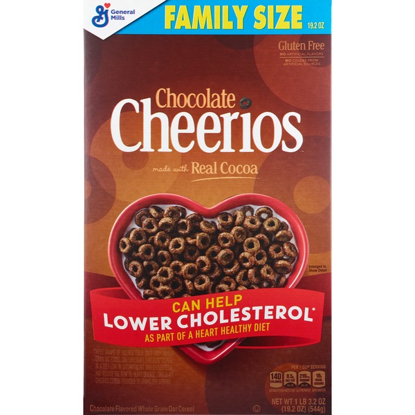 Chocolate Cheerios Breakfast Cereal with Oats Family Size, 19.2 oz