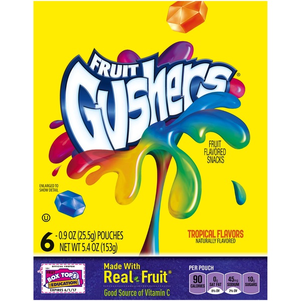 Fruit Gushers Fruit Flavored Snacks Tropical Flavors, 6 ct, 5.4 oz