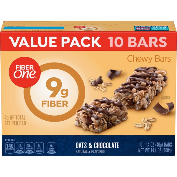 Fiber One Chewy Bars Value Pack, Oats & Chocolate, 10 ct, 14.1 oz