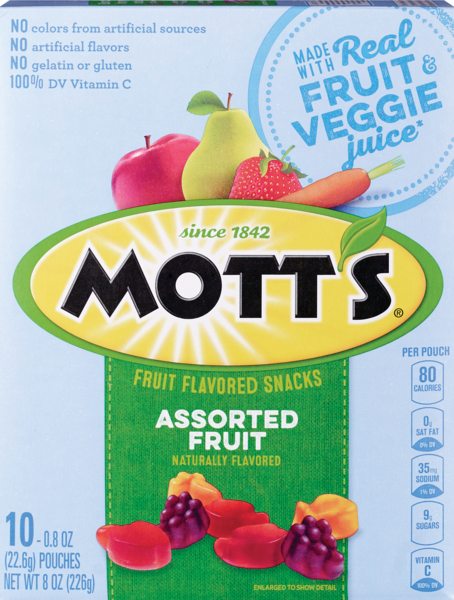 Mott's Fruit Flavored Snacks, Assorted Fruits, 10 ct