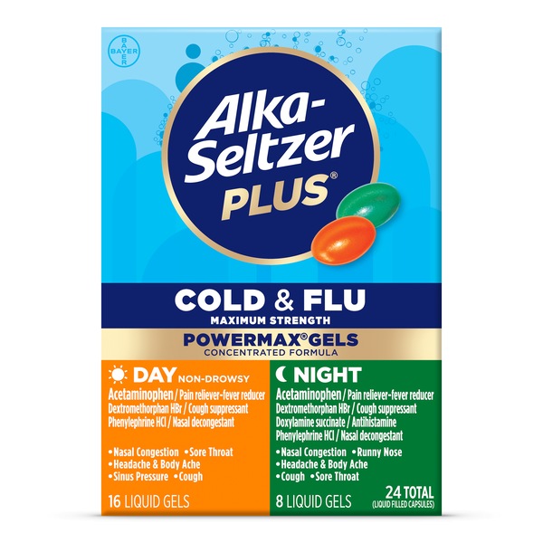 Alka-Seltzer Plus Maximum Strength Cold & Flu Power Max Gels Day + Night Liquid Gels