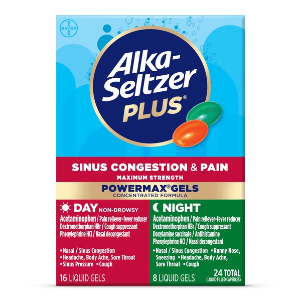 Alka-Seltzer Plus Maximum Strength Sinus Congestion & Pain PowerMax Gels Day & Night Combo Pack, 24 CT