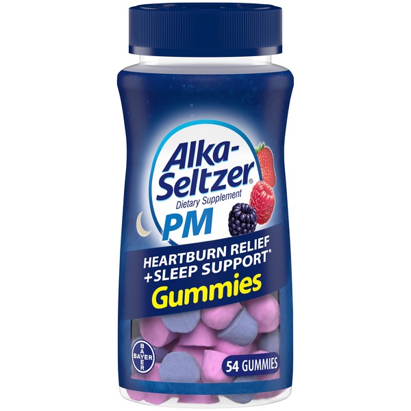 Alka-Seltzer PM Heartburn Relief + Sleep Support Gummies, Mixed Berry, 54 CT