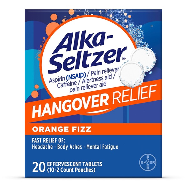 Alka-Seltzer Hangover Relief Effervescent Tablets, Orange Fizz, 20 CT