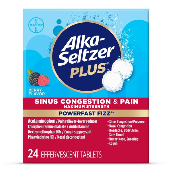 Alka-Seltzer Plus Maximum Strength Sinus, Congestion and Pain Tablets, 24 CT