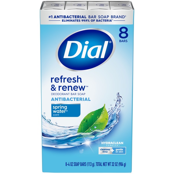 Dial Antibacterial Deodorant Bar Soap, Spring Water