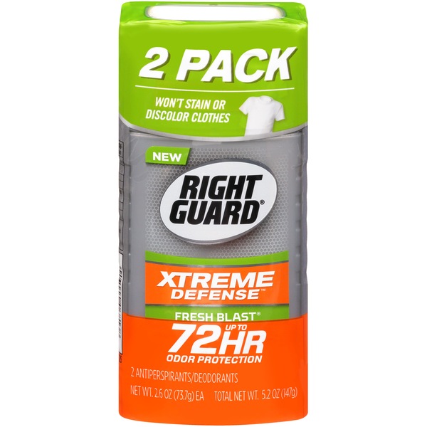 Right Guard Xtreme Defense 72-Hour Antiperspirant & Deodorant Stick, Fresh Blast, 2.6 OZ, 2 Pack