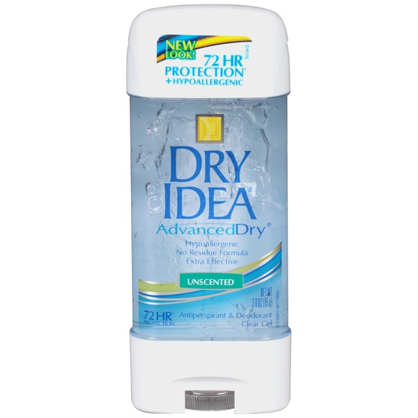 Dry Idea 72-Hour Hypoallergenic Clear Gel Antiperspirant & Deodorant Stick, Unscented, 3 OZ