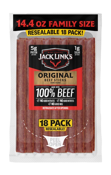 Jack Link's Beef Snack Sticks, Original, Made With 100% Beef, 18 ct