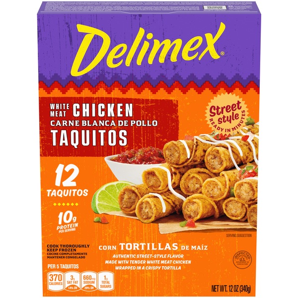 Delimex White Meat Chicken Corn Taquitos Frozen Snacks, 12 ct, 12 oz