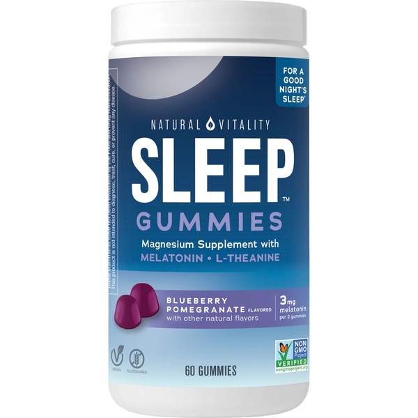 Natural Vitality SLEEP Blueberry Pomegranate Magnesium Supplement Gummies – 60 Count, 1 Bottle