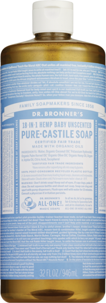 Dr. Bronner's Magic Soaps Unscented Baby-Mild Pure-Castile Liquid Soap