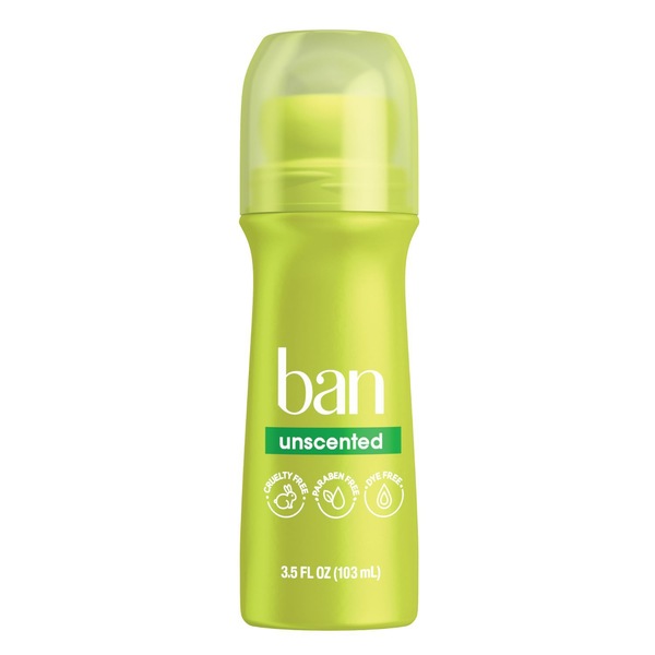 Ban 24-Hour Antiperspirant & Deodorant Roll-On, Unscented, 3.5 OZ