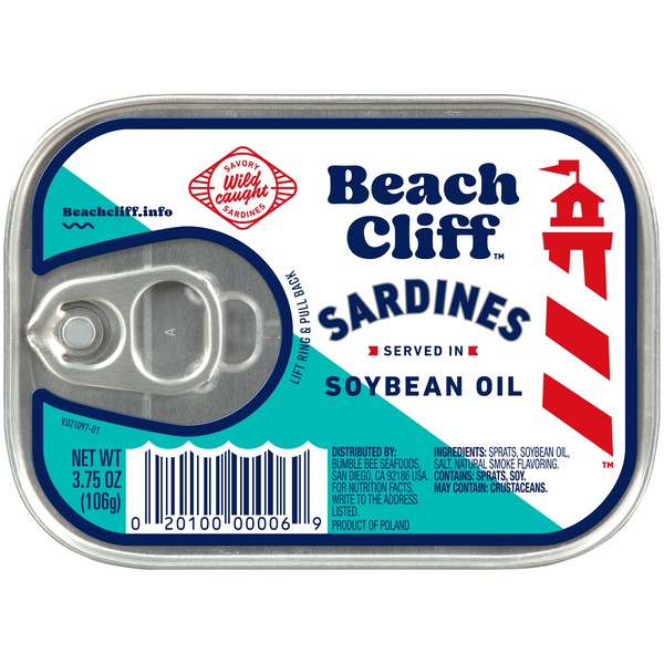 Beach Cliff Sardines in Soybean Oil, 3.5 oz