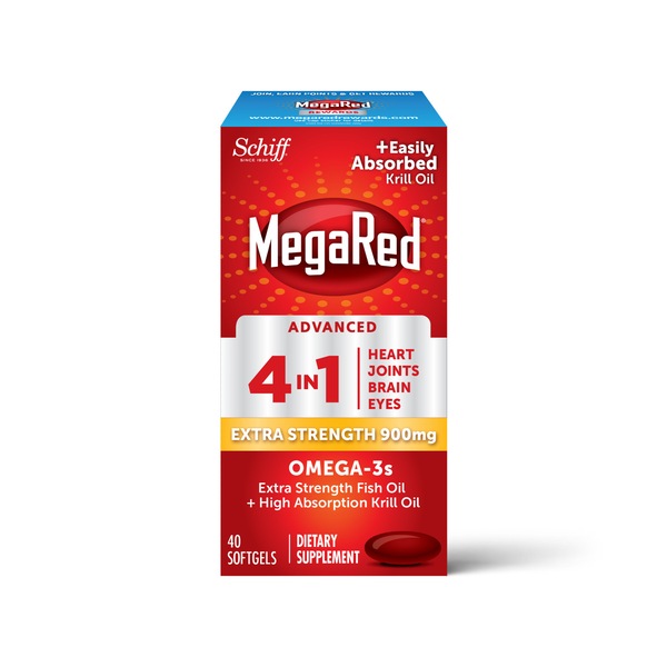 MegaRed Advanced 4-In-1 Extra Strength Omega-3 Fish Oil and Krill Oil Softgels, 40 CT