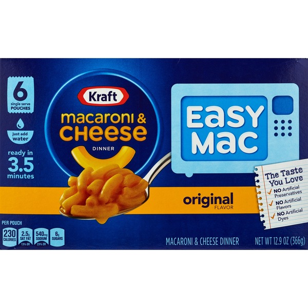 Kraft Easy Mac - Sobres de refrigerio, para microondas, Original