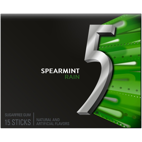5 Gum Spearmint Rain Sugarfree Gum, 15 ct