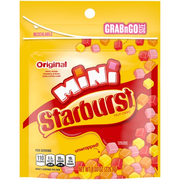 Starburst Original Minis Size Fruit Chews Chewy Candy, Grab N Go, 8 oz