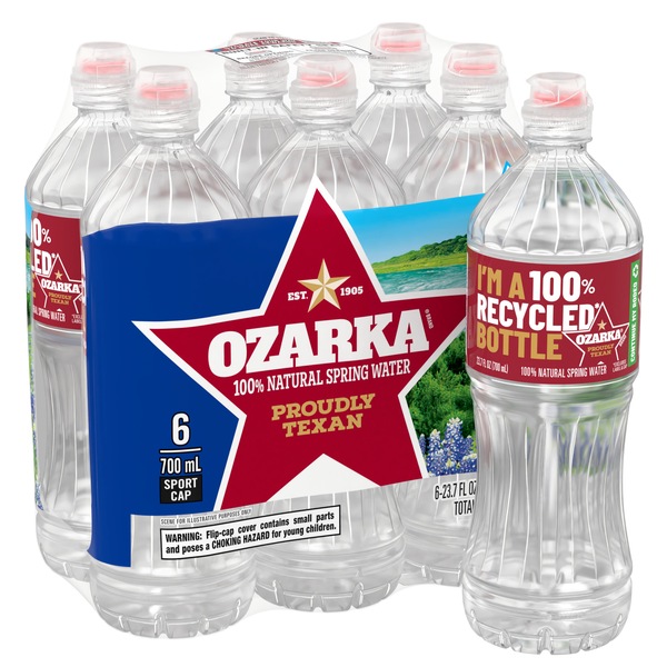Ozarka 100% Natural Spring Water, Sport Cap Bottles,6 ct, 23.7 oz