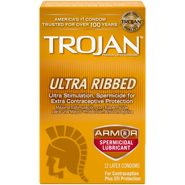 Trojan Ultra Ribbed Spermicidal Condoms, 12 CT