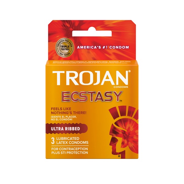 Trojan Ecstasy UltraSmooth Ultra Ribbed Premium Latex Condoms, 10 CT