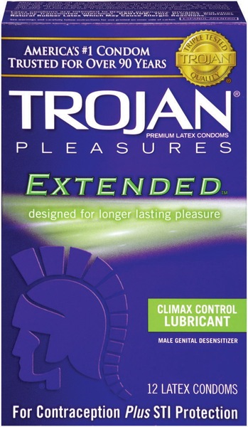 Trojan Extended Pleasure - Condones de látex lubricados, 12 u.