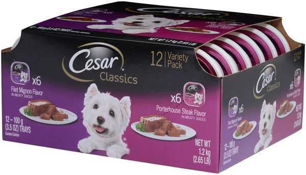Cesar Canine Cuisine - Paquete surtido de alimento para perros, sabor Filet Mignon y Porterhouse Steak, 12 u