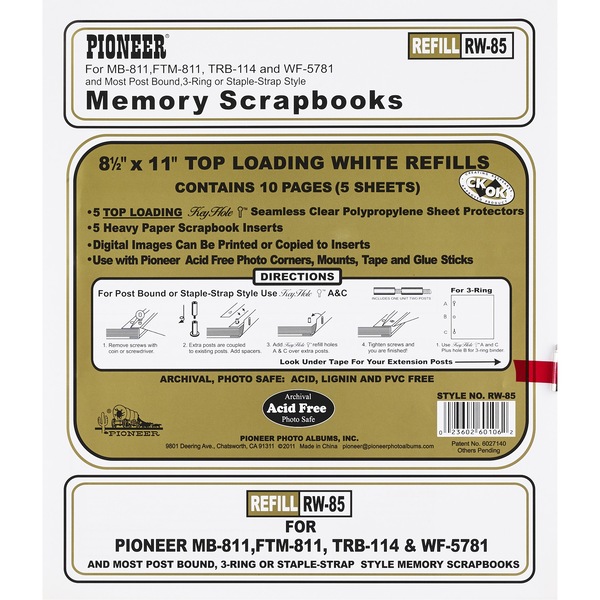 Pioneer 8.5x11 White Scrapbook Reill Pack, Contains 5 Sheets