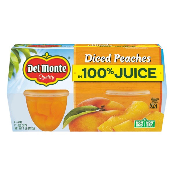 Del Monte Diced Peaches 100% Juice, 4 ct, 16 oz