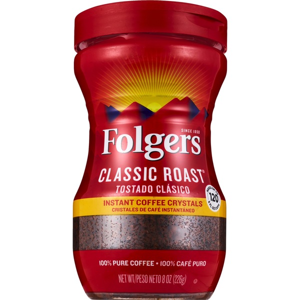 Folgers Instant Coffee Crystals, Classic Roast, 8 oz
